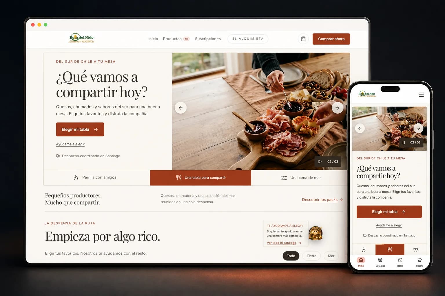 Presentación de la nueva web de Ruta del Nido en escritorio y móvil, con su diseño crema y terracota